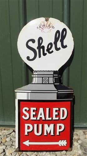 Shell Sealed Pump Sign, Shell Porcelain Metal Advertising, Gas Station Oil E