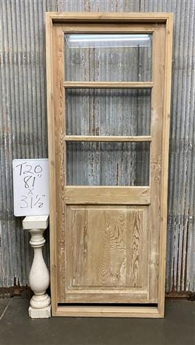 Antique French Single Door (31.5x81) Glass Pane Door with Jamb, Encased Door T20