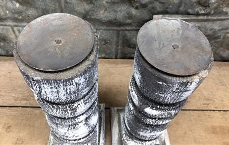 Home & Living > Home Decor > Home Accents - Pair Gray Wooden Pillar 14" Candlestick Holders, Decor, Table Centerpiece, B b...