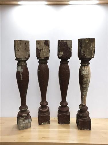 Home & Living > Home Decor > Home Accents - 4 Vintage Brown Wood Balusters, Reclaimed Spindles, Architectural Salvage, O b...