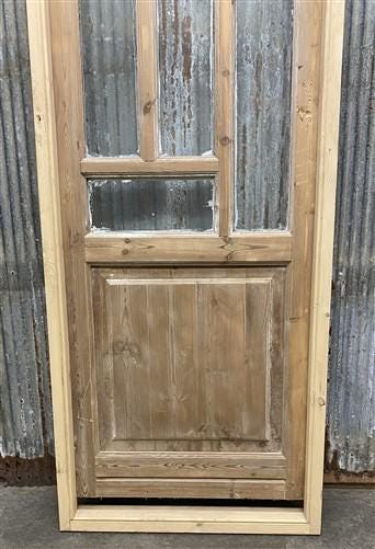 Antique French Single Door (27.25x84) Glass Pane Door with Jamb, Encased Door T2