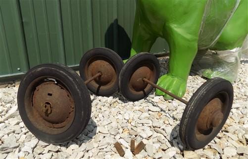 Toys & Games > Toys > Push & Pull Toys > Wagons - 4 Vintage Metal Baby Buggy Wheels Pedal Car Garden Cart Pumpkin Wagon A5...