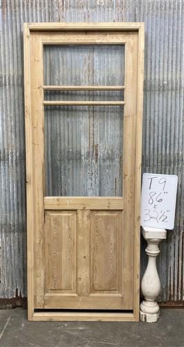 Antique French Single Door (32.5x86) Glass Pane Door with Jamb, Encased Door T9