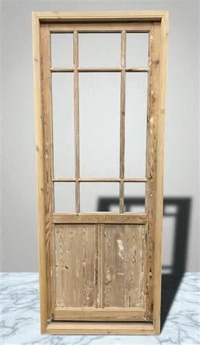 Antique French Single Door (32x83.5) Glass Pane Door with Jamb, Encased Door T45