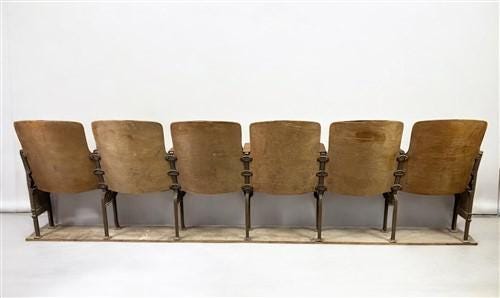 6 Vintage Wood Folding Theater Seats, Auditorium Seats, Entryway Bench, E3