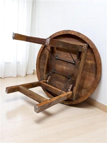 Rustic Round Table, Vintage Dining Room Table, Kitchen Island, Game Table,  G