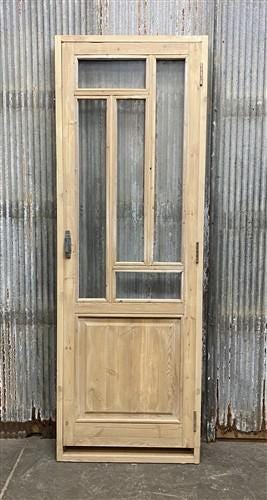 Antique French Single Door (27.5x82) Glass Pane Door with Jamb, Encased Door T12