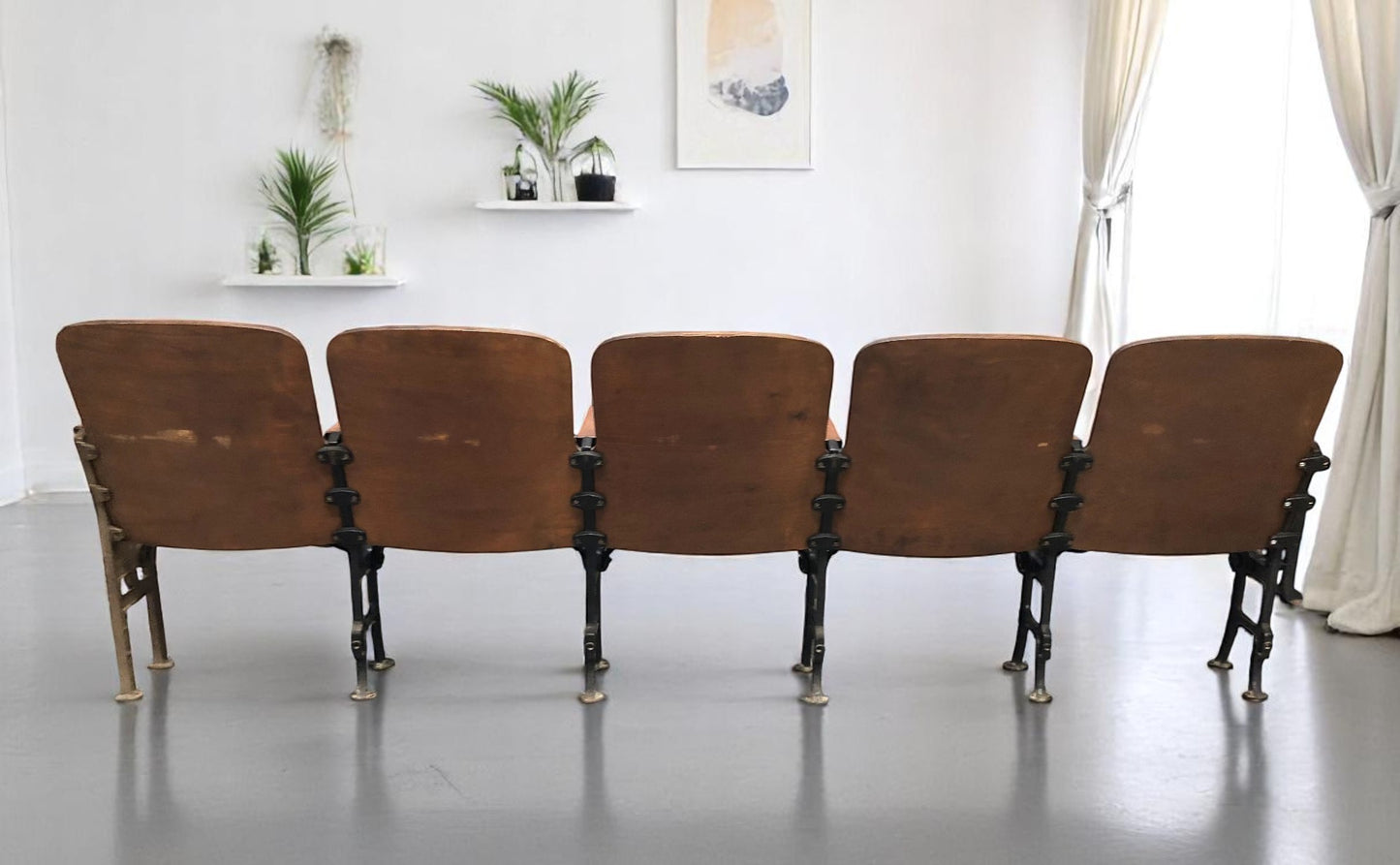 Home & Living > Furniture - 5 Vintage Wood Folding Theater Seats, Auditorium Seats, Entryway Bench, E16 by The Old Grainery