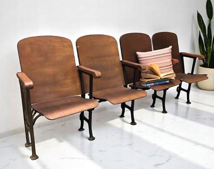 Home & Living > Furniture - 4 Vintage Wood Folding Theater Seats, Auditorium Seats, Entryway Bench, E13 by The Old Grainery