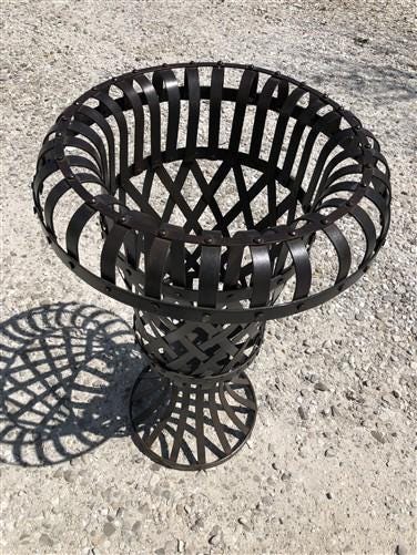 Home & Living > Outdoor & Gardening > Plant Stands - 34" Metal Strap Urn Planter Flower Pot, Decorative Garden Patio Yard...