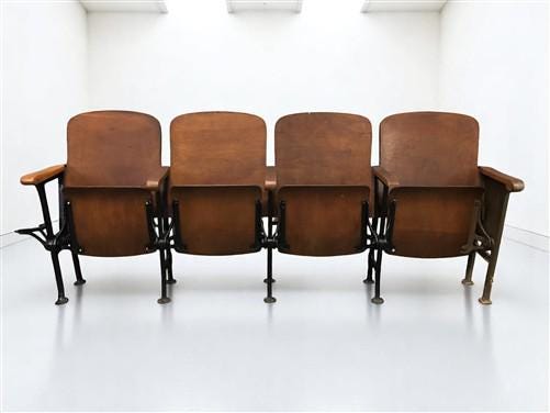 Home & Living > Furniture - 4 Vintage Wood Folding Theater Seats, Auditorium Seats, Entryway Bench, E8 by The Old Grainery