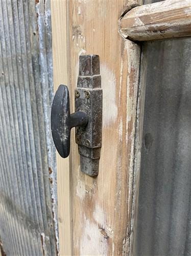 Antique French Single Door (32.5x83) Glass Pane Door with Jamb, Encased Door T11