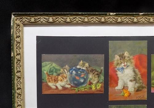 Vintage Wooden Framed Cat Art, Rectangular Photo Picture Mirror