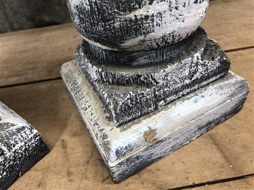 Home & Living > Home Decor > Home Accents - Pair Gray Wooden Pillar 10.5" Candlestick Holders, Decor, Table Centerpiece, A...