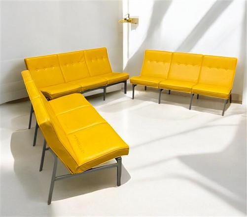 Home & Living > Furniture > Living Room Furniture > Couches & Loveseats - 3 Yellow Vinyl Sofas, Vintage 60s 70s Davenport...