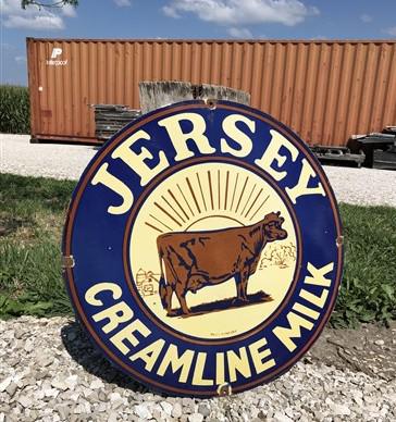 Art & Collectibles > Collectibles > Advertisements - Jersey Creamline Milk Sign, Metal Porcelain Advertising Sign, Farm Co...