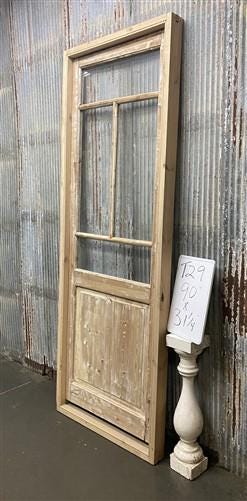Antique French Single Door (31.5x90) Glass Pane Door with Jamb, Encased Door T29