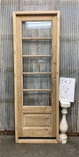 Antique French Single Door (28x86) Glass Pane Door with Jamb, Encased Door T47