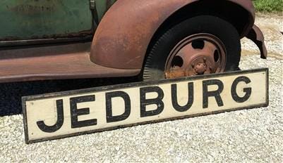 Jedburg Vintage Advertising Sign, Vintage Painted Railroad Sign, Folk Art Sign