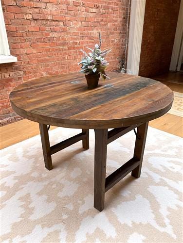 Home & Living > Furniture > Dining Room Furniture > Kitchen & Dining Tables - Rustic Round Table, Vintage Dining Room Tabl...