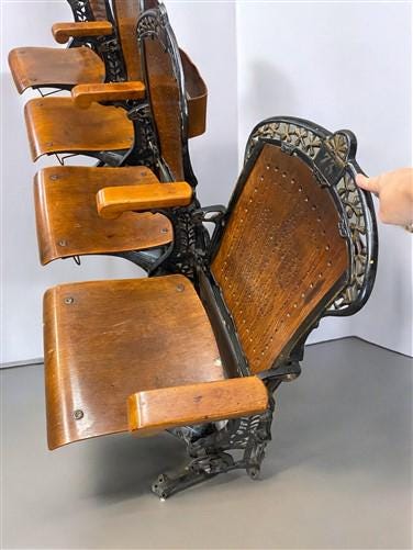 4 Wood Iron Folding Theater Seats, Auditorium Seats, Entryway Bench, D9