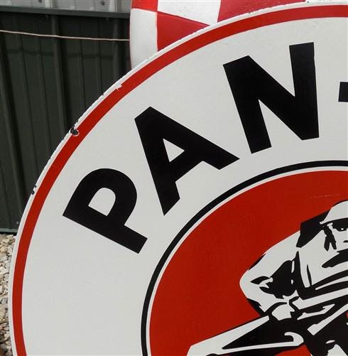 Art & Collectibles > Collectibles > Advertisements - Pan Am Motor Oils Sign, 2 Sided Metal Porcelain Advertising Sign, Gas...