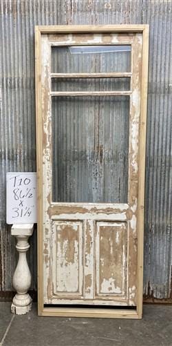 Antique French Single Door (31x86.5) Glass Pane Door with Jamb, Encased Door T10