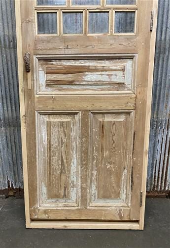 Antique French Single Door (31.5x98) Glass Pane Door with Jamb, Encased Door T55