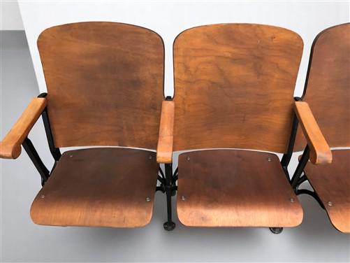Home & Living > Furniture - 4 Vintage Wood Folding Theater Seats, Auditorium Seats, Entryway Bench, E9 by The Old Grainery