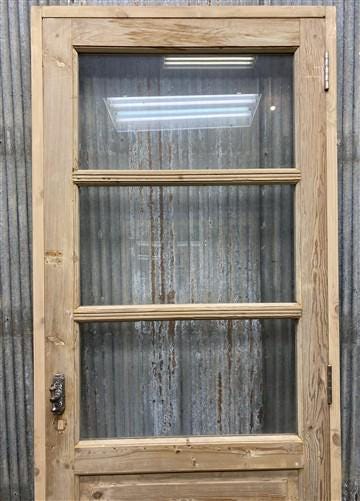 Antique French Single Door (32.5x83) Glass Pane Door with Jamb, Encased Door T54