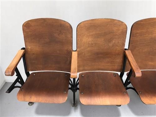 4 Vintage Wood Folding Theater Seats, Auditorium Seats, Entryway Bench, E12