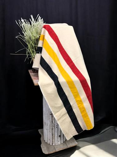 Home & Living > Bedding > Blankets & Throws - Hudson's Bay Point Style Blanket, Black Yellow Red Stripe, Vintage Bedding A...