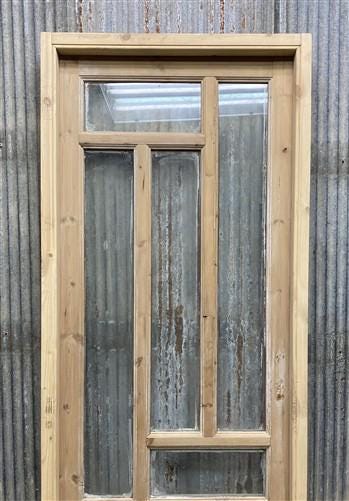 Antique French Single Door (27.25x82) Glass Pane Door with Jamb, Encased Door T5