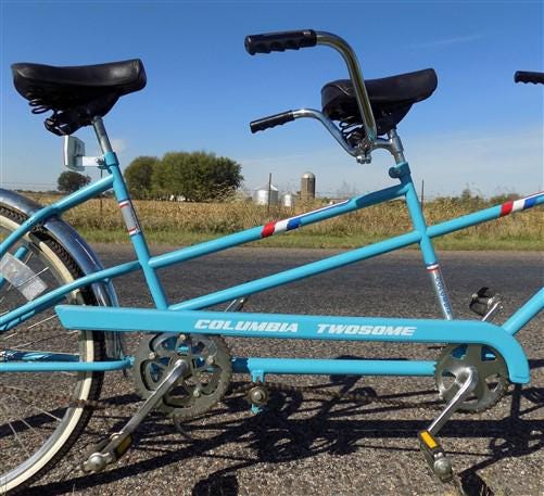 schwinn 2 seater bicycle 1970s Columbia Twosome Bicycle, Turquoise Tandem 2 Person Bike, USA Ma –  The Old Grainery