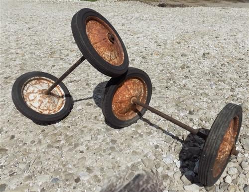 Home & Living > Outdoor & Gardening > Wheels & Wheelbarrows - 4 Vintage Metal Baby Buggy Wheels Pedal Car Garden Cart Pump...