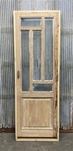 Antique French Single Door (27.25x84) Glass Pane Door with Jamb, Encased Door T2