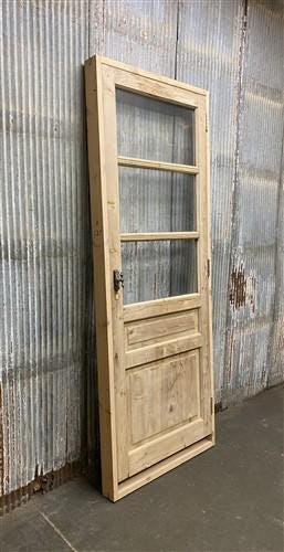 Antique French Single Door (32.5x83) Glass Pane Door with Jamb, Encased Door T54