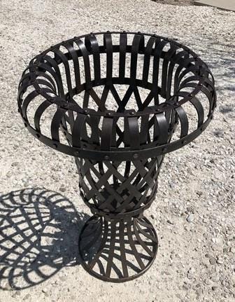 Home & Living > Outdoor & Gardening > Plant Stands - 34" Metal Strap Urn Planter Flower Pot, Decorative Garden Patio Yard...