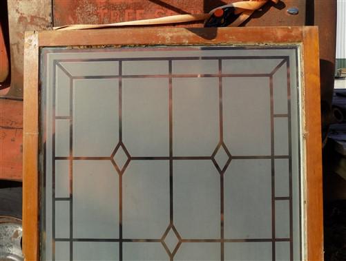 Etched Frosted Clear Glass Vintage Church Window, Architectural Art Glass, D