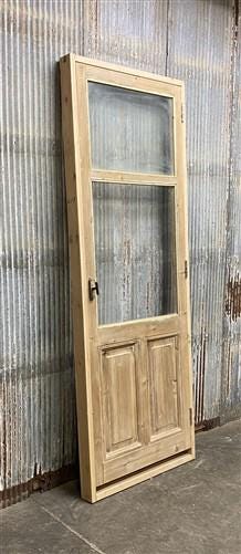 Antique French Single Door (31x88.5) Glass Pane Door with Jamb, Encased Door T17