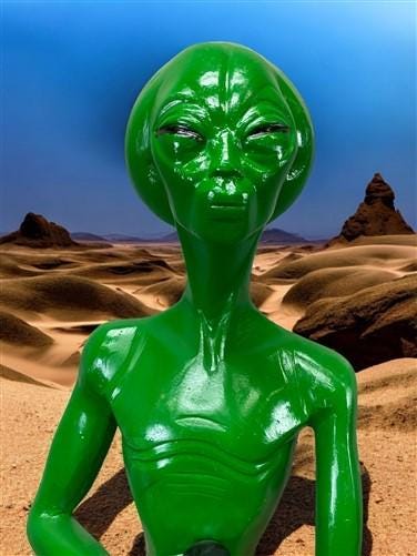 Art & Collectibles > Sculpture > Figurines - Sitting Green Alien Statue, Little Green Place Man, UFO Extra Terrestrial, A...