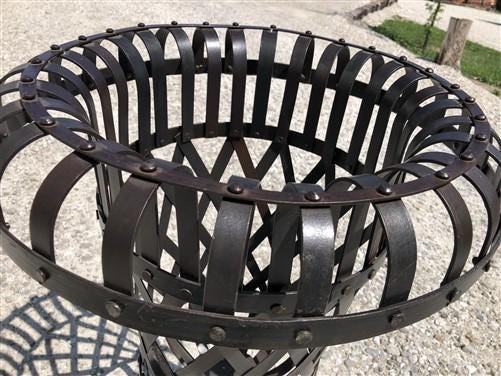 Home & Living > Outdoor & Gardening > Plant Stands - 34" Metal Strap Urn Planter Flower Pot, Decorative Garden Patio Yard...