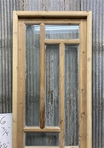 Antique French Single Door (27.25x82) Glass Pane Door with Jamb, Encased Door T6
