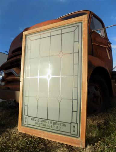 Etched Frosted Clear Glass Vintage Church Window, Architectural Art Glass, C