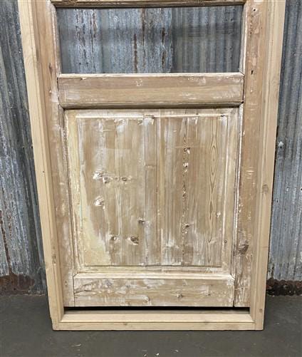 Antique French Single Door (31.5x90) Glass Pane Door with Jamb, Encased Door T29
