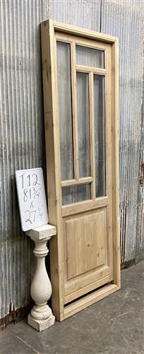 Antique French Single Door (27.5x82) Glass Pane Door with Jamb, Encased Door T12