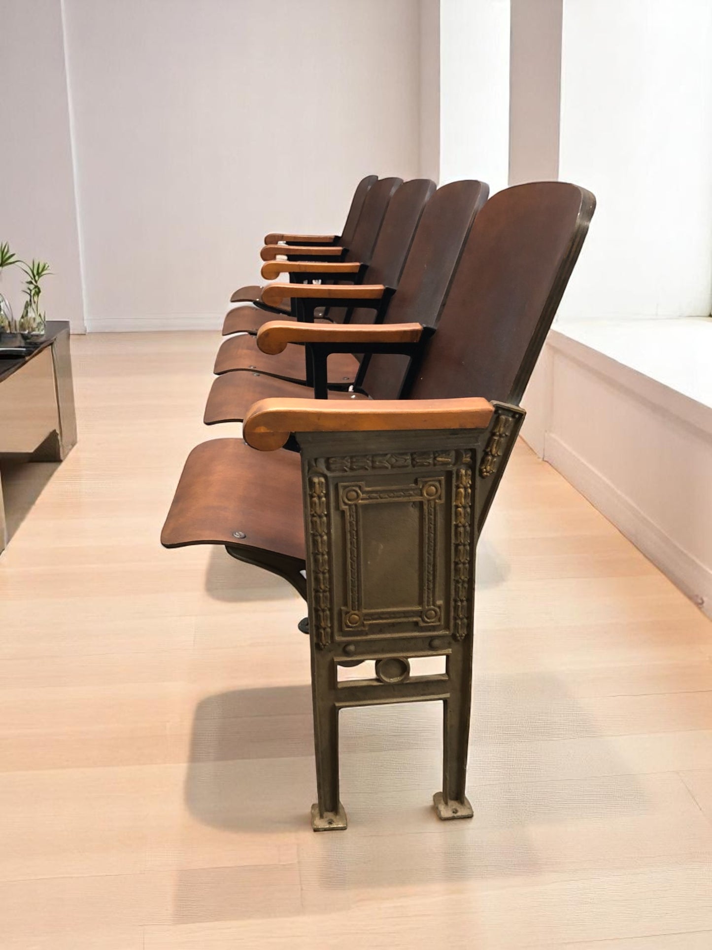 Home & Living > Furniture - 5 Vintage Wood Folding Theater Seats, Auditorium Seats, Entryway Bench, E16 by The Old Grainery