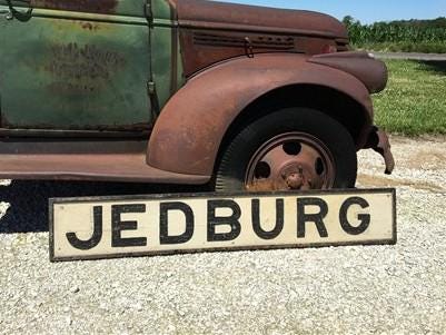 Jedburg Vintage Advertising Sign, Vintage Painted Railroad Sign, Folk Art Sign