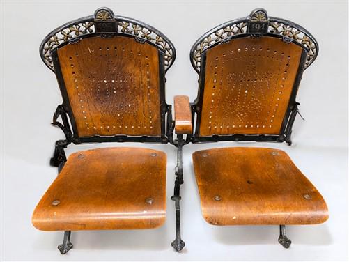5 Wood Iron Folding Theater Seats, Auditorium Seats, Entryway Bench, D20