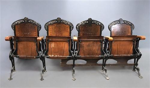 4 Wood Iron Folding Theater Seats, Auditorium Seats, Entryway Bench, D15